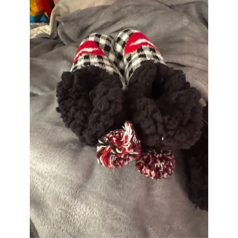 2x betsey johnson footie & calf cabin fur slipper socks nwt s/m leopard print